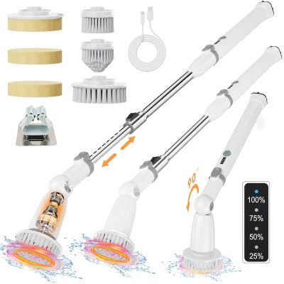 500RPM/S Multi Function Electric Spin Scrubber for Cleaning Bathroom Floor,Upgraded IPX7 Waterproof Shower Scrubber with Power LCD Display Cordless Tub Tile Scrubber (Grey)