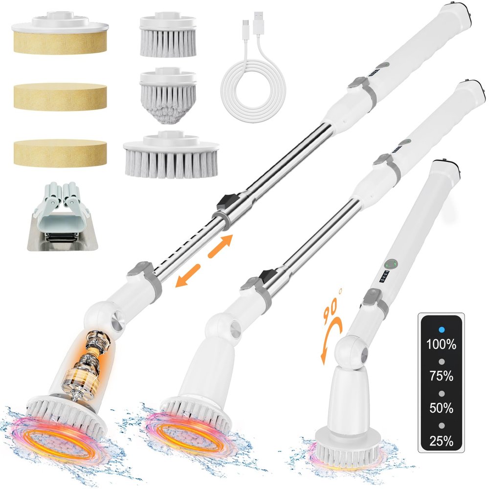500RPM/S Multi Function Electric Spin Scrubber for Cleaning Bathroom Floor,Upgraded IPX7 Waterproof Shower Scrubber with Power LCD Display Cordless Tub Tile Scrubber (Grey)