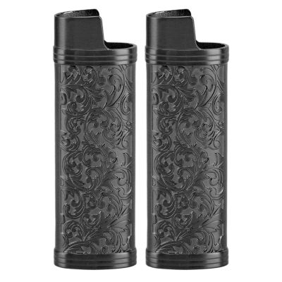 MUNEFE 2PCS Lihter Case Cover, Vintae Floral Stamped Zinc, Alloy Shell Vintae Metal Lihter Case for Lihter (Black)