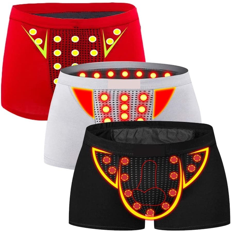 ALEPXS Safety Certification Men Magnetic Underwear Cotton U Convex Breathable Health Care Magnet Therapy Underpants 3 Pcs,L(Size:4X-Large)