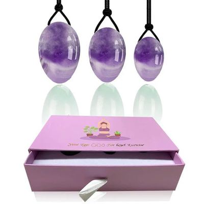 LASKFKF Natural Rose Quartz Yoni Eggs Big Head Drilling Crystal Egg Obsidian Amethyst Jade Egg Women Kegel Exerciser Muscles -Amethyst 02