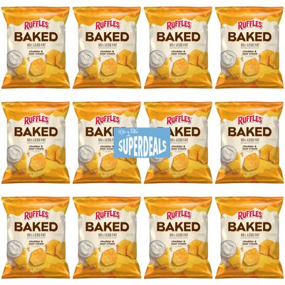 Baked, Ruffles Cheddar & Sour Cream, 1.125 Ounce (Pack of 12) Value Pack Bundled by SUPERDEALS with Mystery Gift