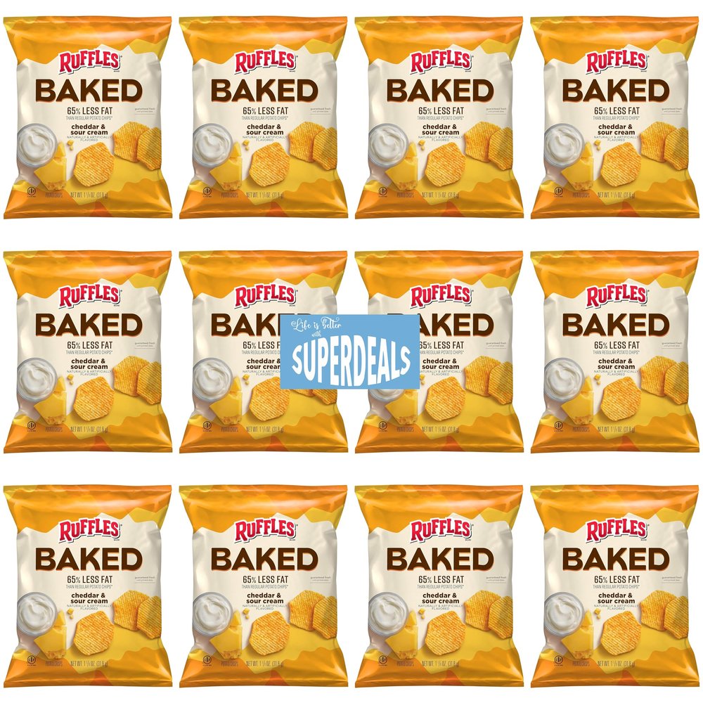 Baked, Ruffles Cheddar & Sour Cream, 1.125 Ounce (Pack of 12) Value Pack Bundled by SUPERDEALS with Mystery Gift