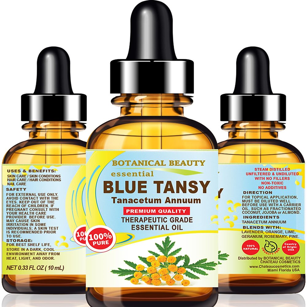 Botanical Beauty Blue Tansy Essential Oil Tanacetum Annuum 100% Pure Therapeutic Grade for Irritated Skin, Acne, Dried and Damaged Skin, Aromatherapy. 0.33 Fl.oz.- 10 ml