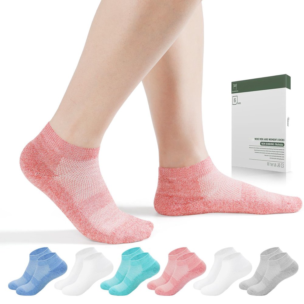 Bulinlulu Diabetic Socks for Men Women,6 Pairs Low Cut Non Binding Diabetic Socks,Ankle Seamless Socks for Men 6-9 9-12(Light Bright-Large)