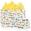 12 Large Train Gift Bag Set Birthday Gift Bag for Baby Boy Kids, Vehicle-themed Party Favor Bags with Greeting Card and Tissue Paper Train Wrapping Paper Bag for Baby Shower (Yellow Wrapping Paper) view 1