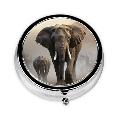 HCLYvexiria Pill Case Round Pill Box with 3 Compartment Pill Organize Elephant in The Fog Pillbox Small Pill Organizer Waterproof Small Pill Case for Travel Pill Containers for Medication Planner