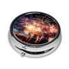 HCLYvexiria Pill Case Round Pill Box with 3 Compartment Pill Organize Beautiful Fireworks Pillbox Small Pill Organizer Waterproof Small Pill Case for Travel Pill Containers for Medication Planner view 2