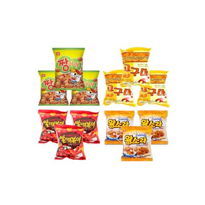 Korean COSMOS Snack Variety [ Wang SoRa, Goguma, JjangGu, Tteokbokki Snack ] Assortment. (12, AYCE(12packs))