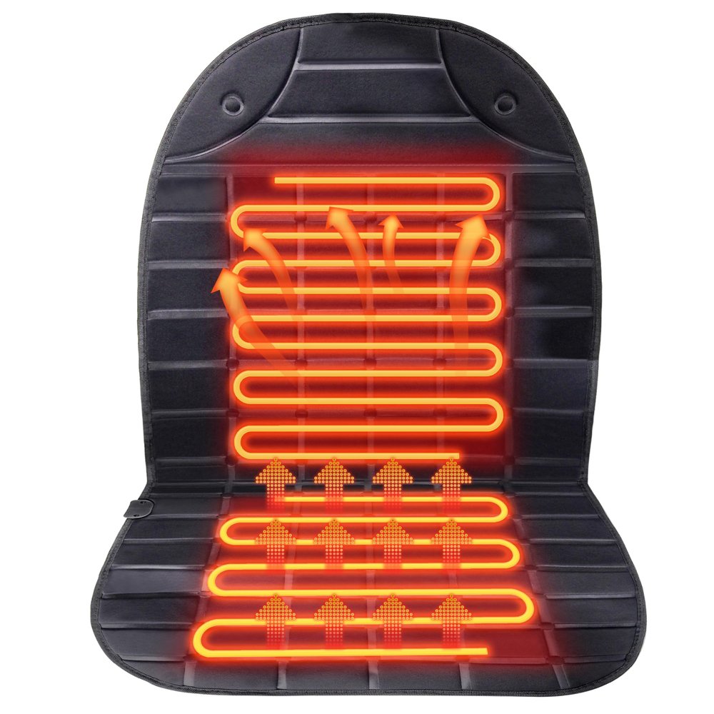 Heated Seat Cover,1 Minute Fast Heating,2 Heat Settings,UL Listed Heated Seat Warmer Cushion Black, Long Straps Design.