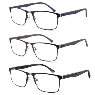 Ryegis Pack 3 Bifocal Reading Glasses For men,Blue Light Blocking Computer No line Reader 2.25