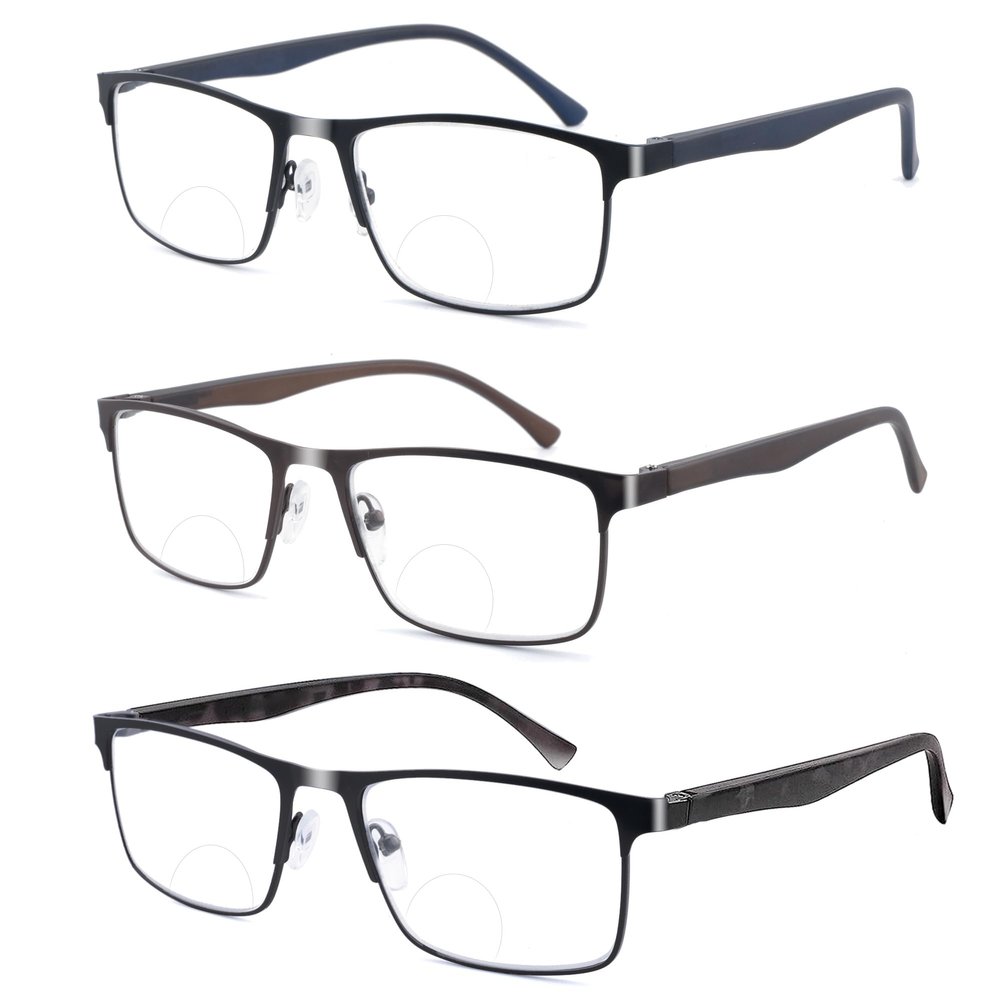 Ryegis Pack 3 Bifocal Reading Glasses For men,Blue Light Blocking Computer No line Reader 2.25