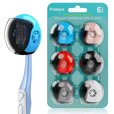 Frekare Helmet Toothbrush Covers Caps, Toothbrush Head Protector for Household Travel, Fits Most Manual and Electric Toothbrushes, 6 Count (Black, White, Grey, Blue, Pink, Red)