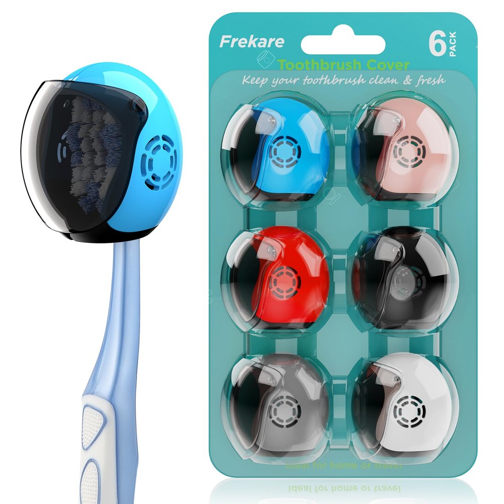 Frekare Helmet Toothbrush Covers Caps, Toothbrush Head Protector for Household Travel, Fits Most Manual and Electric Toothbrushes, 6 Count (Black, White, Grey, Blue, Pink, Red)