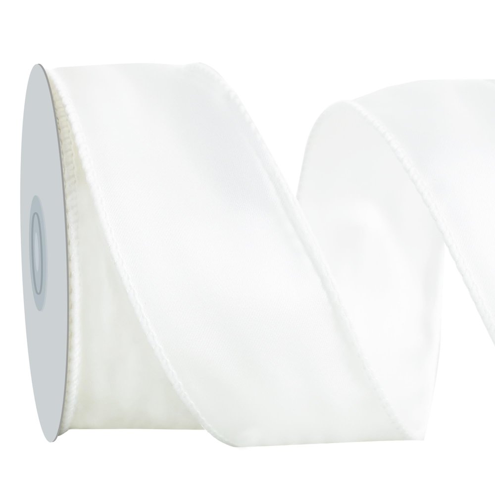 RIBBOOO White Wired Ribbon 1 1/2 inch inch x 10 Yards Double-Faced Satin Wired Edge Ribbon for Bows Flowers Gift Wrapping Wreaths Baby Shower DecorWedding DIY Crafts Continous