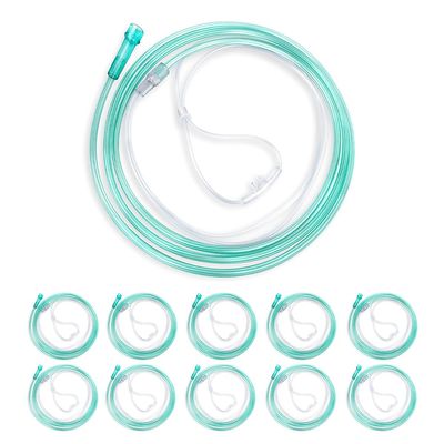 Adult Standard Nasal Cannula 10-Pack Soft Green Oxygen Tubing (7 ft) High Visibility, Kink-Resistant & Lightweight