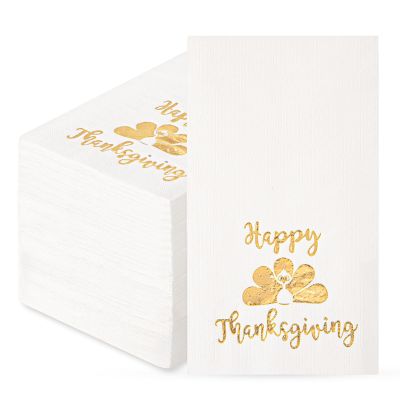 WDF 100 Pack Thanksgiving Napkins Paper - 3ply Fall Paper Napkins With Golden Turkey-15.8 x 13 Inches Disposable Napkins