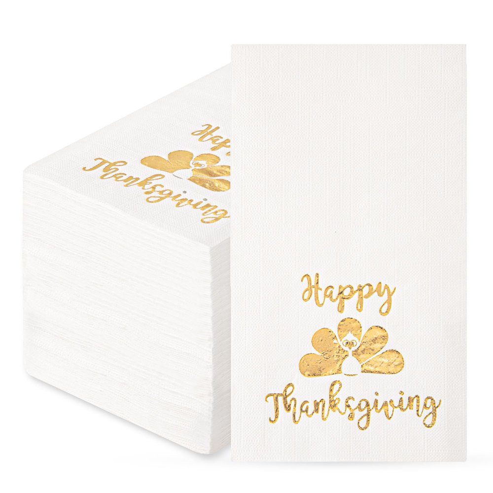 WDF 100 Pack Thanksgiving Napkins Paper - 3ply Fall Paper Napkins With Golden Turkey-15.8 x 13 Inches Disposable Napkins