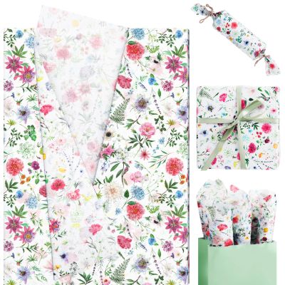 100 Sheets Wildflower Tissue Paper, Vintage Floral Grass Patterns Gift Wrapping Paper for Spring Wedding Birthday Bridal Shower Party Favors, 20 x 14 Inch (A)