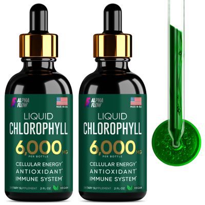 [2 Pack] Chlorophyll Liquid Drops 6000MG Natural Liquid Chlorophyll Drops for Detox, Energy, Skin Internal Deodorant Vegan Chlorophyll Liquid Drops for Kids & Adults US-made, Non-GMO - 4 Fl Oz