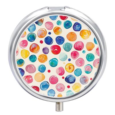 Pill Box 3 Compartment Medicine Pill Case Portable Round Pillbox Week Pill Holder Container for Vitamin Medicine Supplement Colorful Candy Images Small Pill Organizer