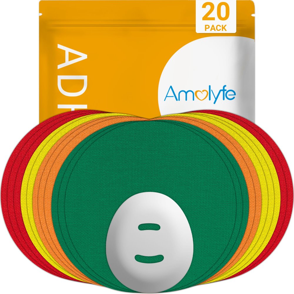 Amolyfe - Dexcom Stelo Adhesive Patches, 20-Pack Waterproof Dexcom G7 Over Patches, 1 Reusable Bump-Proof Cap, 10-Day CGM Protection, Breathable Latex-Free and Hypoallergenic Adhesive (Rainbow Green)