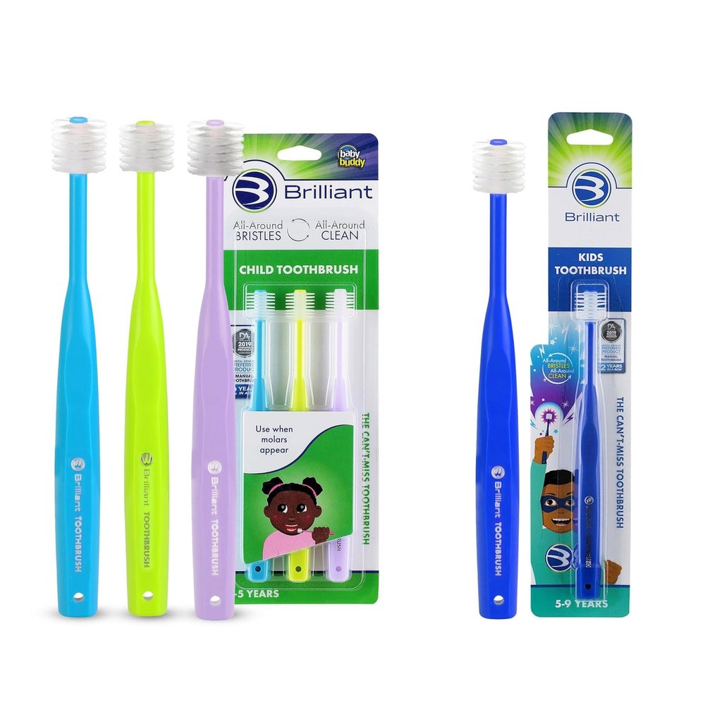 Brilliant Oral Care Bundle; Pack of 3 Child Toothbrush- Blue Lime Lilac & Pack of 1 Kids Toothbrush - Royal Blue with Soft Bristles Round Head