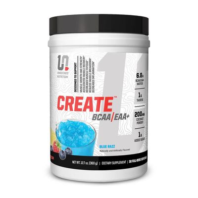 Undefined Nutrition Create BCAA/EAA+ by Brian Shaw -Muscle Recovery & Endurance, 6.8g BCAA/EAA Matrix -Full Spectrum BCAA + Essential Amino Acids Supplement 30 Servings (127 oz, Blue Razz)