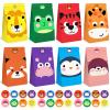 VGOODALL 24 Pack Party Favor Bags with Stickers, 4.7"x 3.1"x 8.7" Animal Paper Treat Bags for Kids Birthdays Classroom Rewards Goodie Gift Supplies view 1
