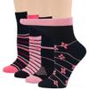 7BIGSTARS KINGDOM Women's Cotton Diabetic Quarter Novelty Socks - 4 Pack Large-Loose- Heart, Stripe, Flower - Sock Size 10-12 Shoe Size 8-12 L Black, Pink, Salmon view 1