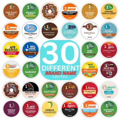 Brand Name Variety Pack Coffee Pods K Cup Sampler Flavored, Dark, Medium & light Roast. All the Top Brands and Many Morefor Keurig Brewers1 box (30 Unique Pods)