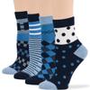 7BIGSTARS KINGDOM Women's Cotton Diabetic Quarter Patterned Socks - 4 Pack Medium-Extra Wide Geometric, Polka Dot, Stripe, Argyle - Sock Size 9-11 Shoe Size 5-9 M Denim Blue, Dark Navy view 1