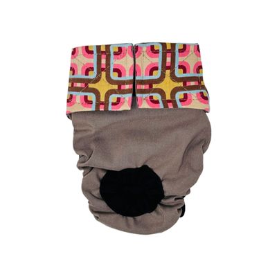 Barkertime Mid Century Pop on Beige Cat Diaper, S, with Tail Hole - Made in USA