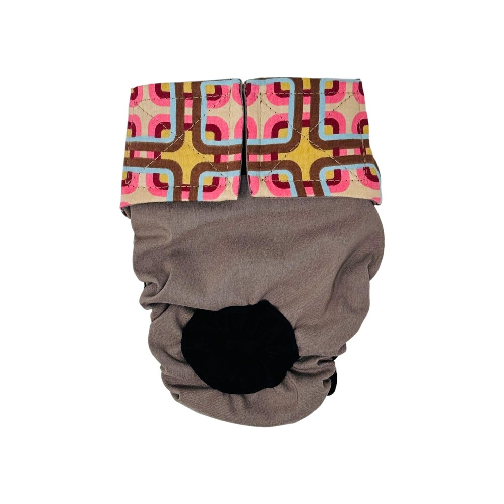 Barkertime Mid Century Pop on Beige Cat Diaper, S, with Tail Hole - Made in USA