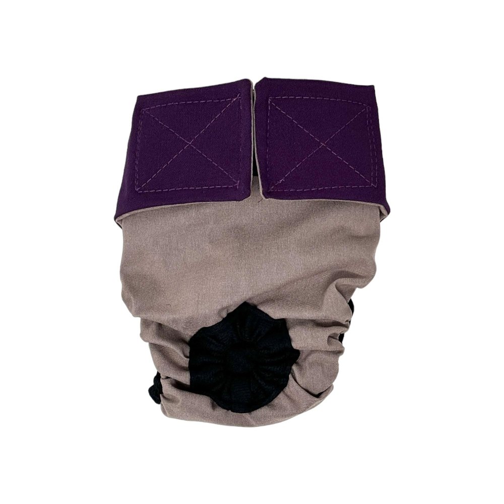 Barkertime Regal Purple on Beige Cat Diaper, L, Without Tail Hole - Made in USA