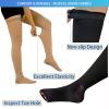 2 Pairs Anti Embolism Ted Hose Thigh High 15-20 mmHg Compression Stocking,Post Surgery Support Compression Socks with Inspect Toe Hole for Women & Men (Black + Beige, M) view 2