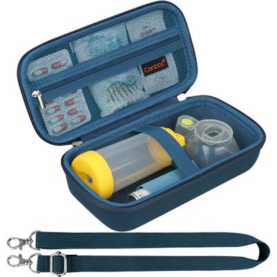 Canboc Carrying Case for Asthma Inhaler, Handheld Spacer for Adults and Kids, Mask, Inhaler Spacer Bag with Removable Shoulder Strap, Mesh Pocket fit Medicine or Essentials, Blue (Case Only)
