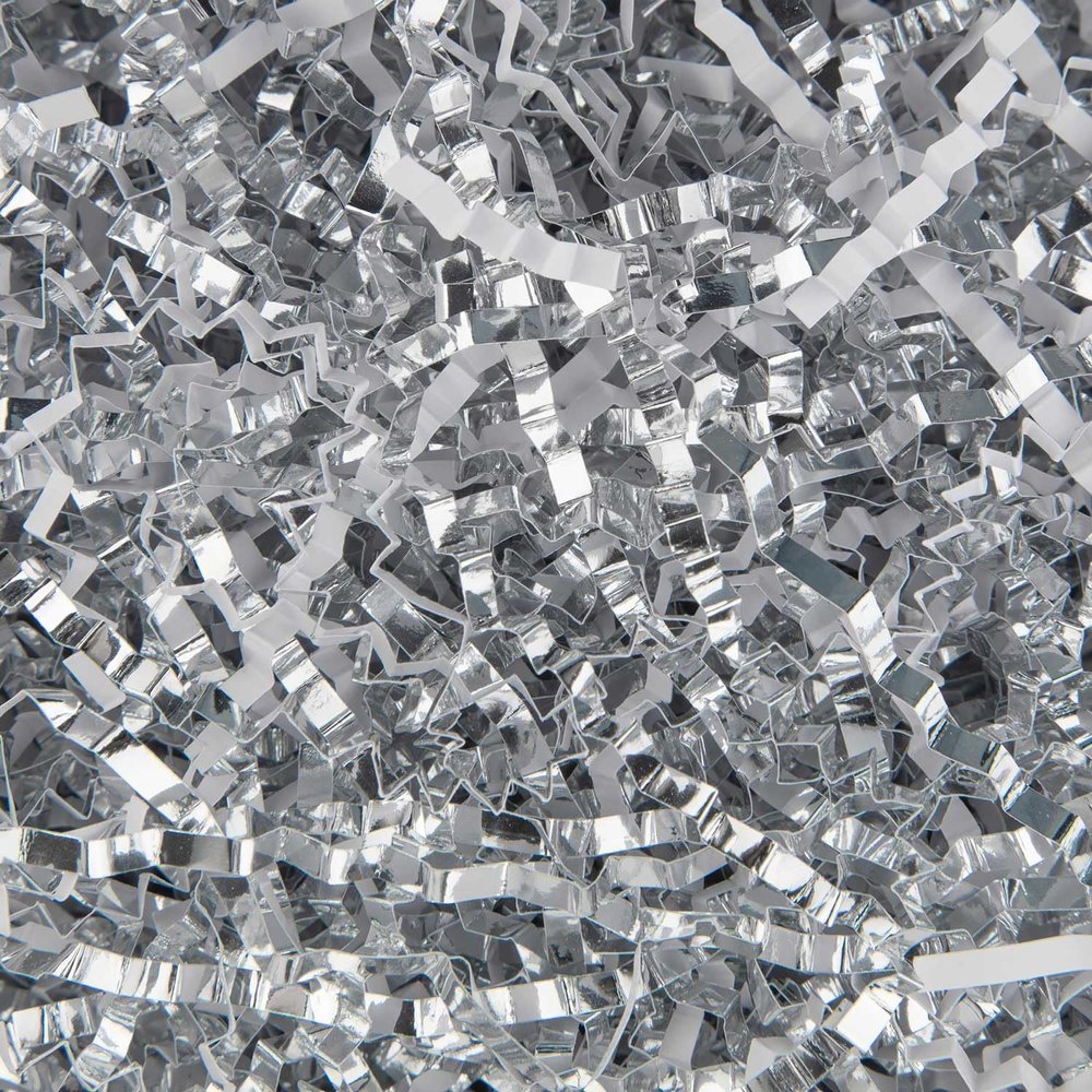 Caleihd 4.5oz Crinkle Cut Paper Shredded Filler Paper for Gift Baskets Gift Box Confetti Paper Shreds Decoration Stuffing for Birthday, Weddings, Anniversaries, Christmas Wrapping White&Silver