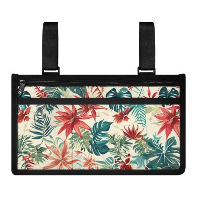 Bivxisrvo Tropical Leaves Wheelchair Side Pocket with Cup Holder Practical Wheelchair Storage Bag Portable Wheelchair Armrest Side Hanging Storage Bag Gifts for Friends and Family