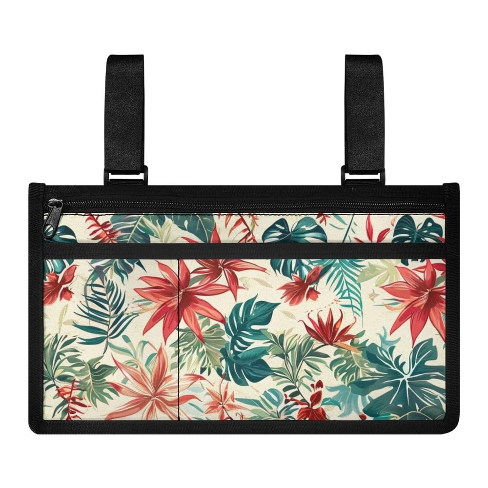 Bivxisrvo Tropical Leaves Wheelchair Side Pocket with Cup Holder Practical Wheelchair Storage Bag Portable Wheelchair Armrest Side Hanging Storage Bag Gifts for Friends and Family