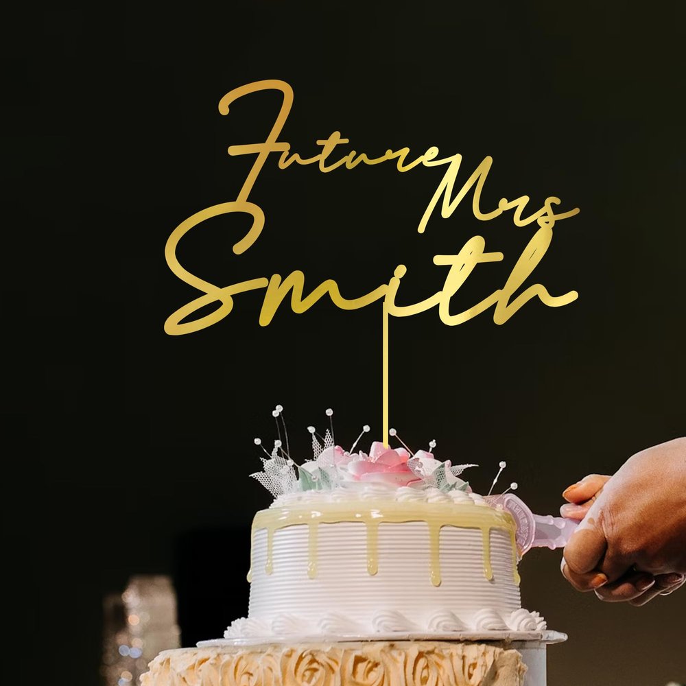 Paraeva Personalized Future Mrs Engagement Cake Topper, Bridal Shower Wedding Cake Topper, Custom Future Mrs With Name Cake Topper 1