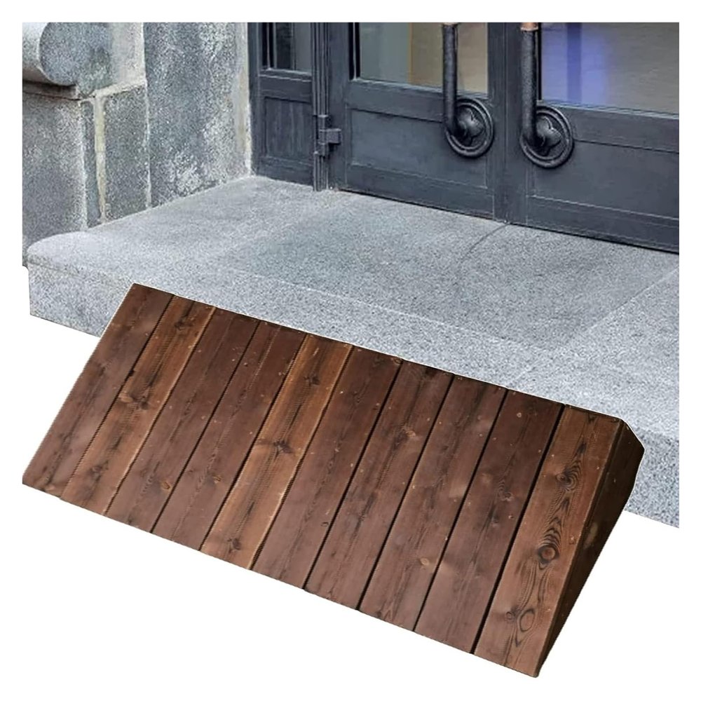 NineLife Basics 4"" 7"" 8"" Rise Door Ramp For Wheelchairs, Wooden Ramps For Doorways, Non Slip Portable Home Entry Ramps (80X70X18Cm/31.5X27.5X7In)