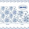 100 PCS Blue Floral Cocktail Napkins Blue and White Flower Paper Napkins 3-Ply Disposable Flowers Beverage Napkin for Wedding Bridal Shower Birthday Baby Shower Party Supplies, 5 x 5 Inch view 2