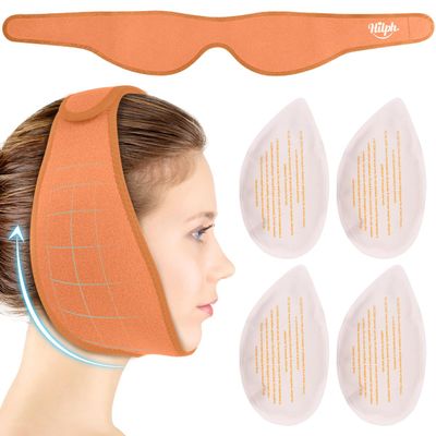 Hilph Face Ice Pack Wisdom Teeth Ice Pack Head Wrap with Washable Jaw Wrap and 4 Replacement Hot Cold Pack for Facial Oral Surgery, TMJ, Tooth Extraction, Dental Surgery, Tonsillectomy Recovery Orange