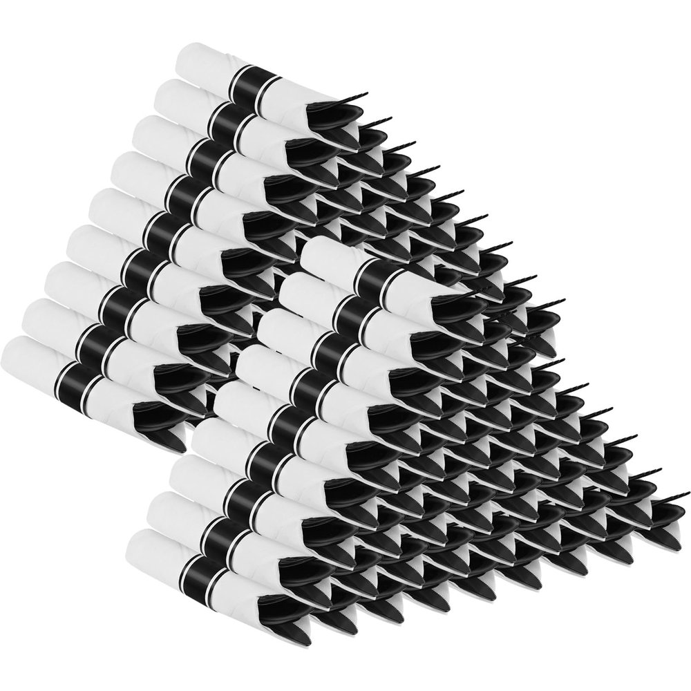 100Pack Black Plastic Silverware, Disposable Plastic Silverware with Napkins, Pre Rolled Black Spoons Forks Knives wiht Napkins, Heavy Duty Wrapped Cutlery Set for Party Wedding
