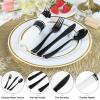 100Pack Black Plastic Silverware, Disposable Plastic Silverware with Napkins, Pre Rolled Black Spoons Forks Knives wiht Napkins, Heavy Duty Wrapped Cutlery Set for Party Wedding view 3