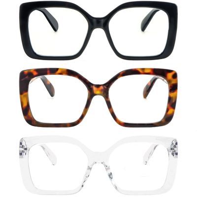 REAVEE 3 Pack Wide Oversized Reading Glasses for Women, Blue Light Blocking Computer Stylish Square Readers with Spring Hinge 2.5