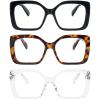 REAVEE 3 Pack Wide Oversized Reading Glasses for Women, Blue Light Blocking Computer Stylish Square Readers with Spring Hinge 2.5 view 1