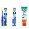 Brilliant Oral Care Bundle; Pack of 1 Kids Toothbrush - Royal Blue, Pack of 1 Adult Toothbrush, with Soft Bristles Round Head, & Kids Fluoride Free Toothpaste, Spry Gel with Xylitol, Strawberry Banana view 1