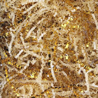 TANMWZK Crinkle Cut Paper Shred Filler 1 LB Gift Wrapping & Gift Basket Filler for Christmas,Halloween & Wedding Decorations,Easter Basket Grass Filler,Crafting Activities (Beige and Gold)